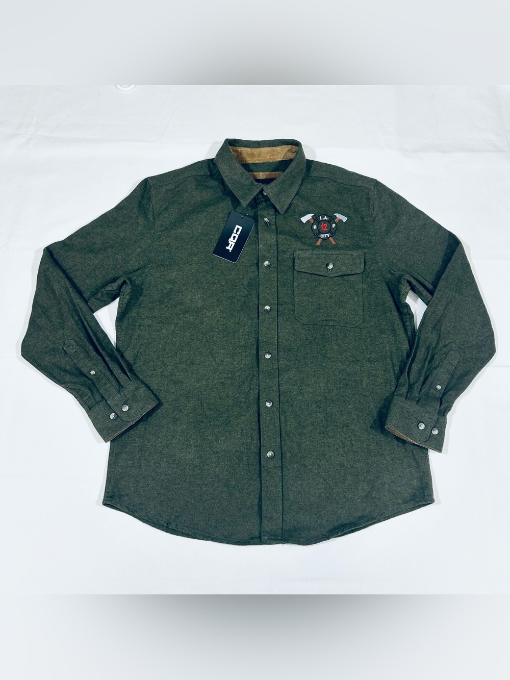 NWT CQR Men's Large Gear Tactical Series Flannel L/S Button Up Shirt Shirt Green